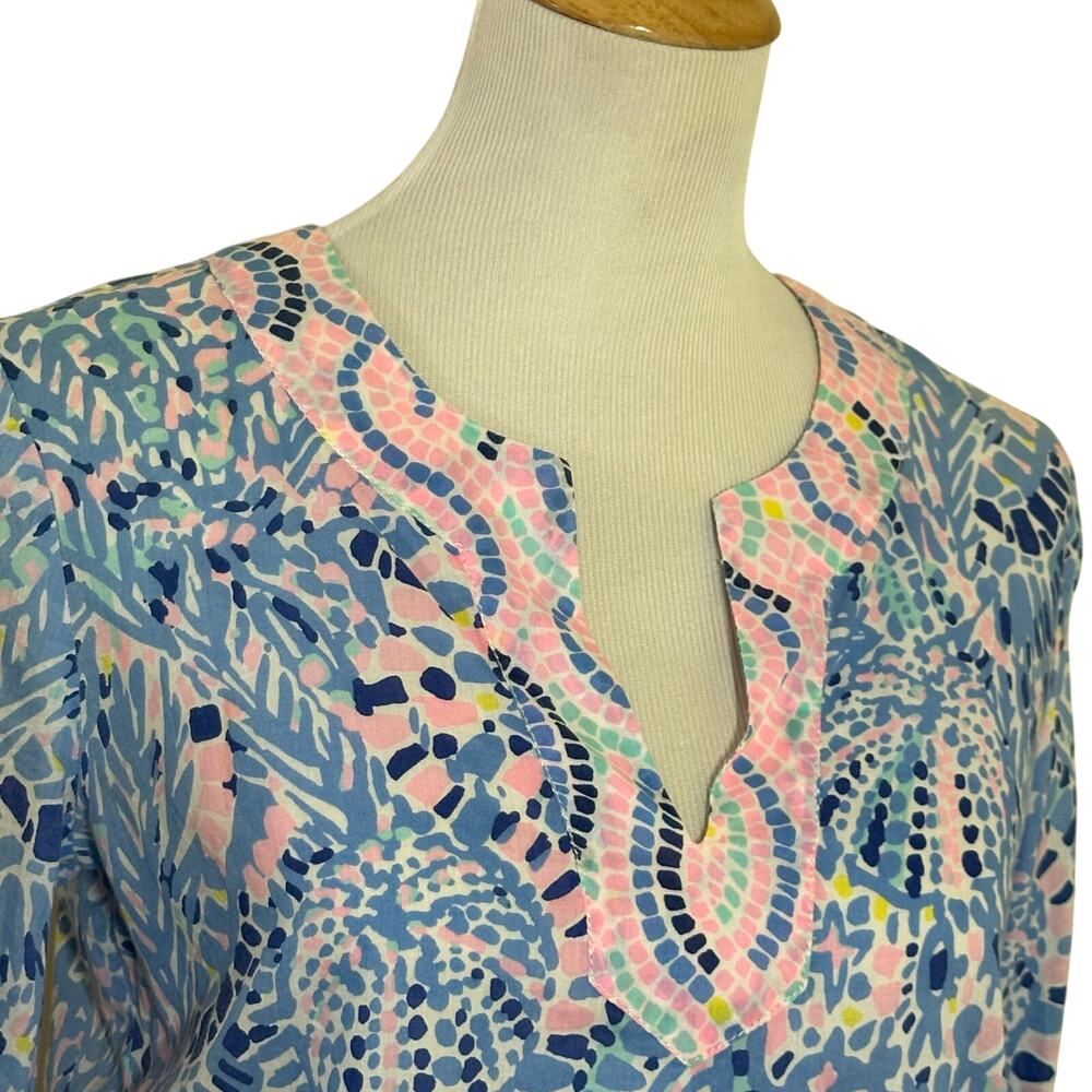 Lilly Pulitzer "Amelia Island" 100% Cotton Tunic Blouse Multi Colored Shirt Sz S - Picture 3 of 9